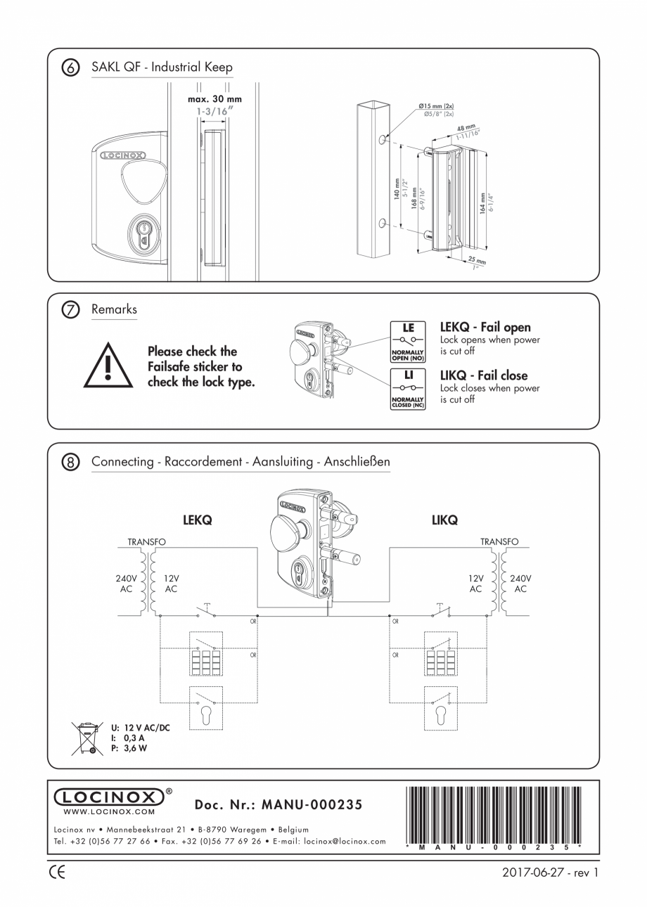 Pagina 2- Incuietoare electrica - Instructiuni pentru montaj LOCINOX LIKQ U2 Instructiuni montaj, utilizare...