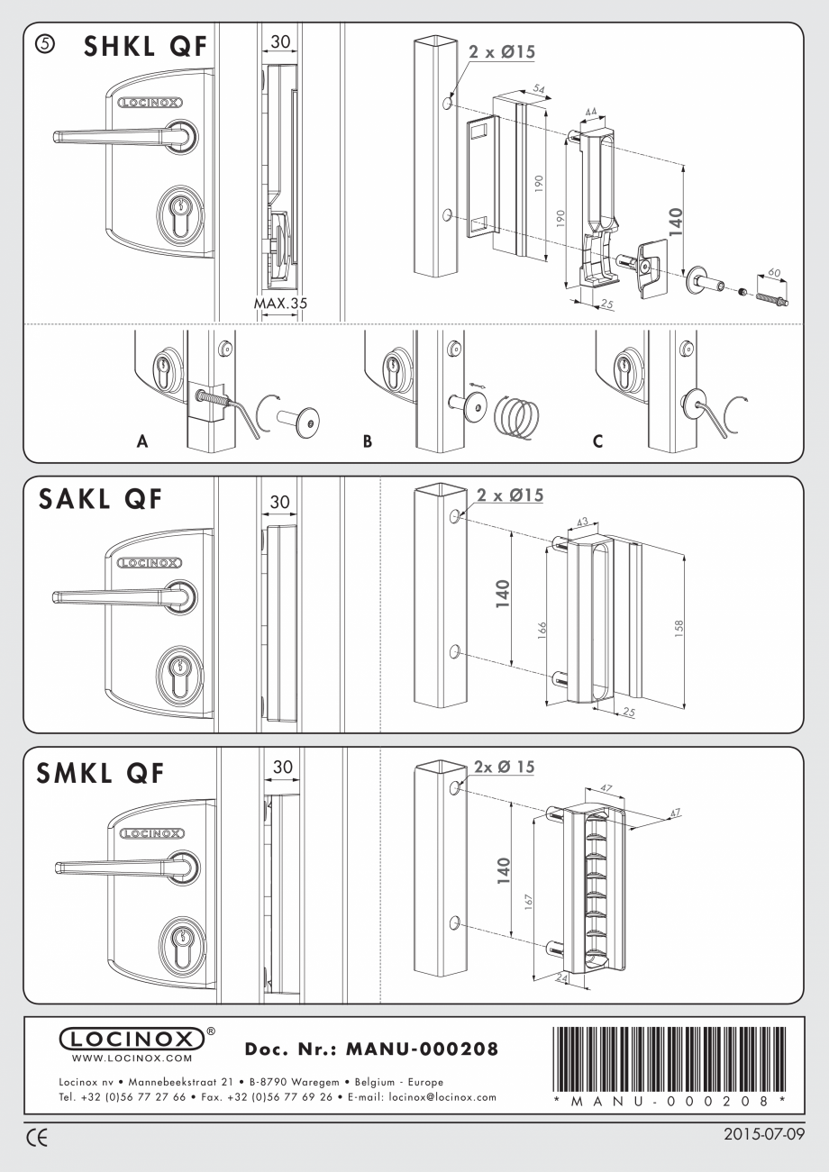 Pagina 2-Incuietoare pentru porti - Instructiuni pentru montaj LOCINOX LAKZ P1, LAKQ U2, LAKQ H2, SAKL QF,...