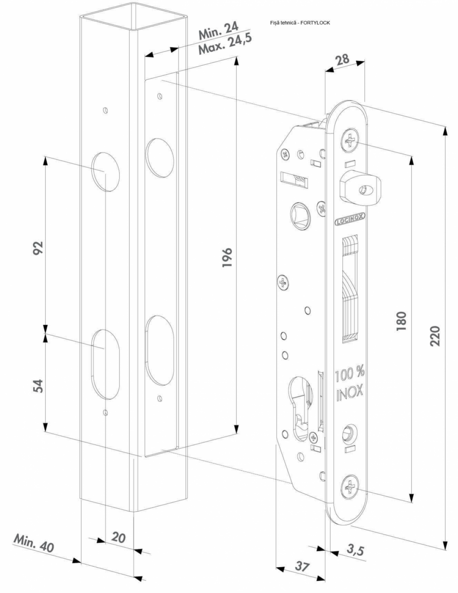 Pagina 1-Incuietoare incastrabila pentru porti metalice - Fisa tehnica LOCINOX Fortylock Fisa tehnica Romana ...