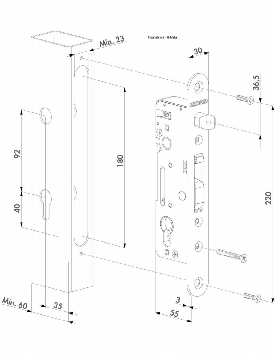 Pagina 1-Incuietoare incastrabila pentru porti metalice - Fisa tehnica LOCINOX H-Metal Fisa tehnica Romana 