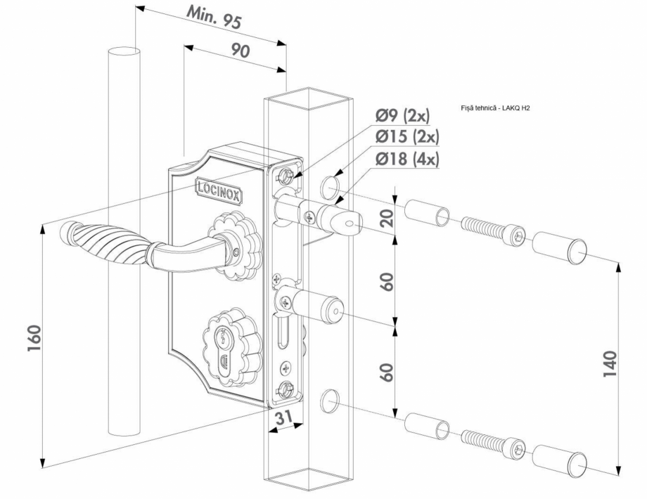 Pagina 1-Incuietoare cu ornament pentru porti  - Fisa tehnica LOCINOX LAKQ H2 Fisa tehnica Romana 