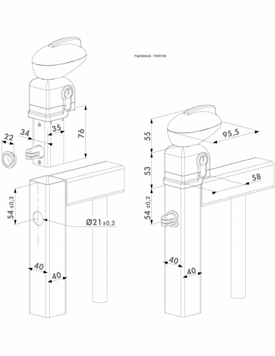 Pagina 1-Incuietoare poarta pentru piscina - Fisa tehnica  LOCINOX Twist40 Fisa tehnica Romana 