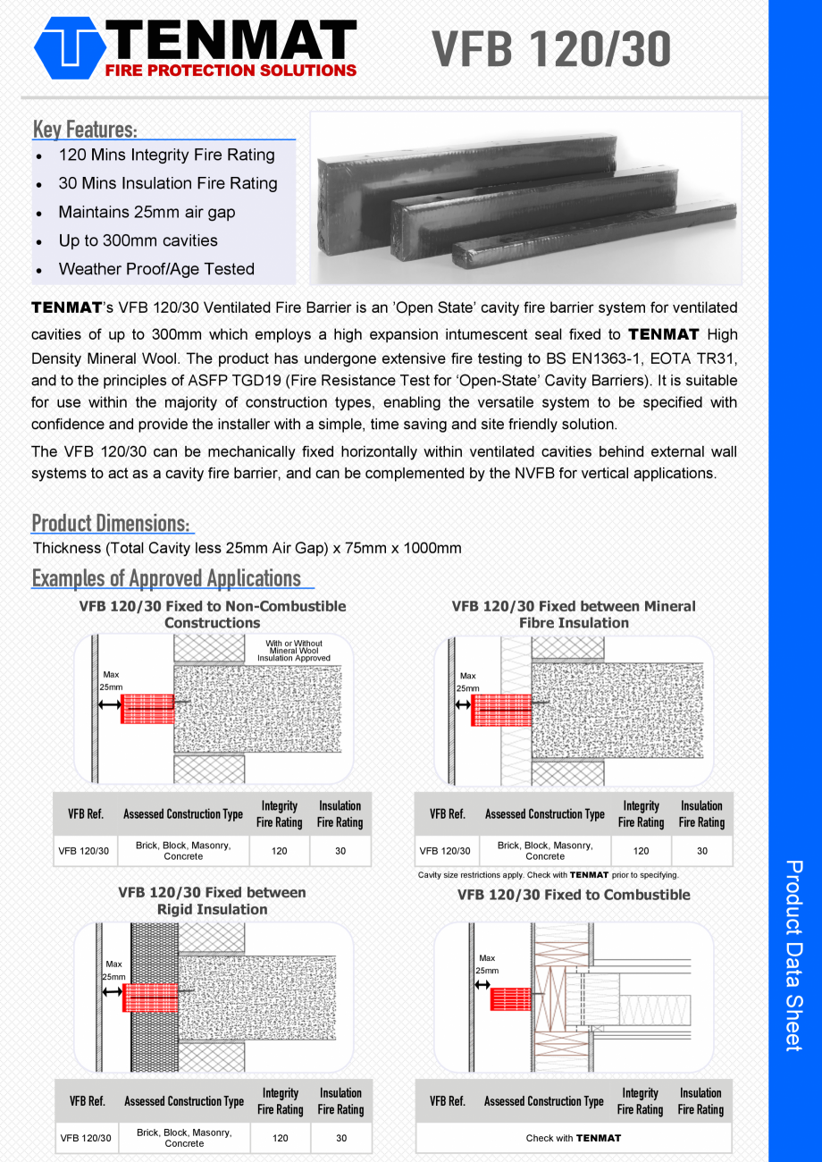 Pagina 1-Bariere rezistente la foc pentru cavitati ventilate TENMAT VFB 120/30 Fisa tehnica Key Features:
...