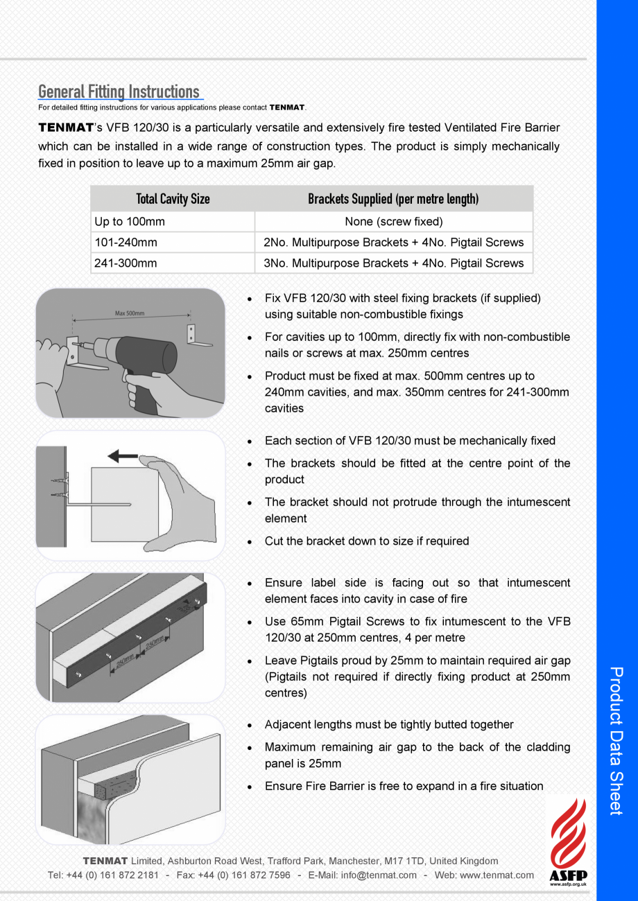 Pagina 2-Bariere rezistente la foc pentru cavitati ventilate TENMAT VFB 120/30 Fisa tehnica mensions:...
