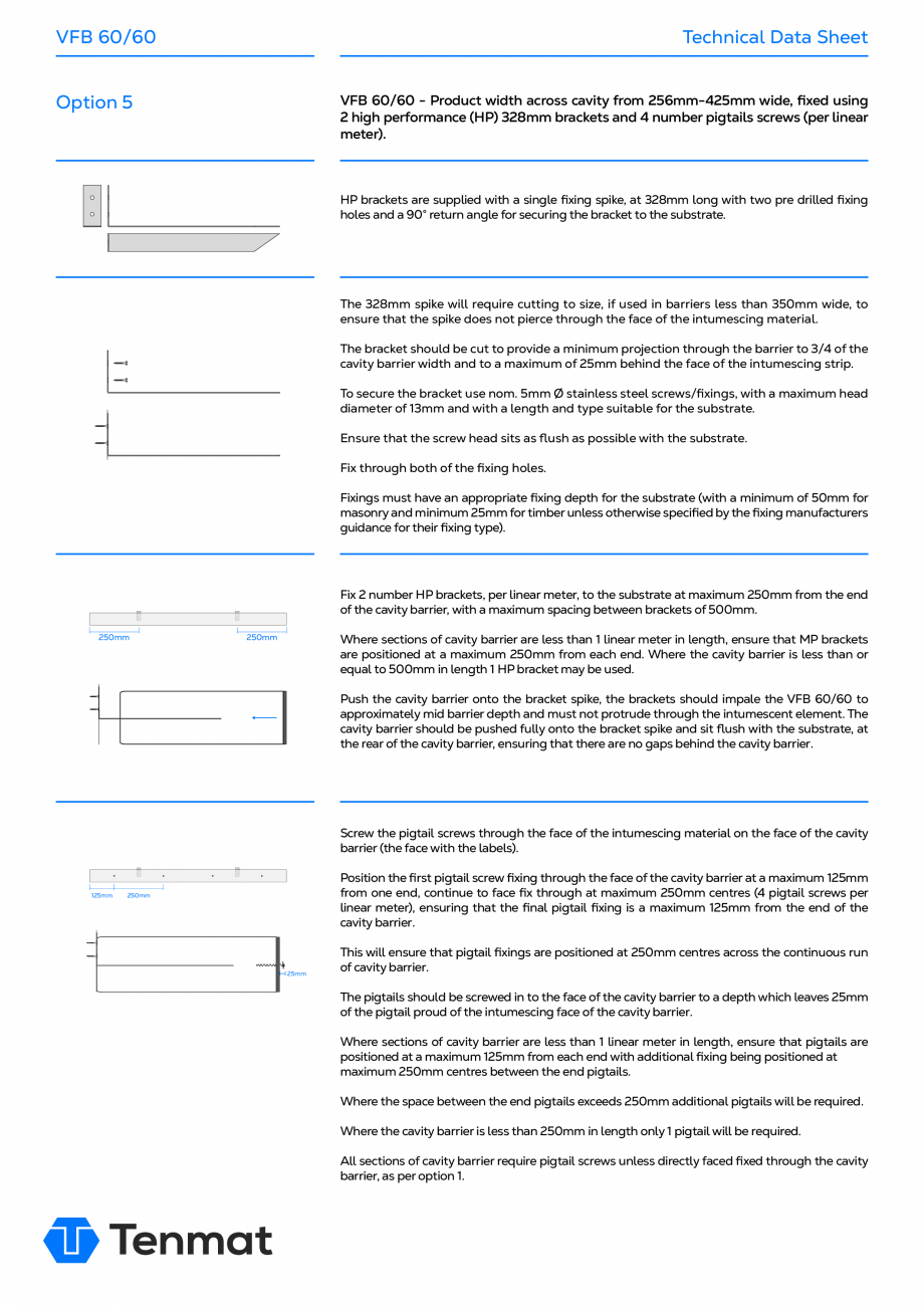 Pagina 10-Sistem de bariere rezistente la foc TENMAT VFB 60/60 Fisa tehnica Engleza e spike is 65mm long (A), ...