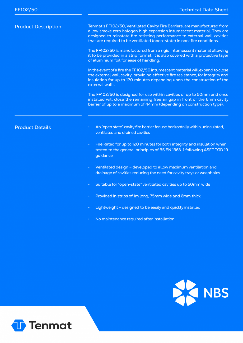 Pagina 2-Bariere de incendiu ventilate TENMAT FF102/50 Fisa tehnica Engleza nsulation for up to 120 minutes...
