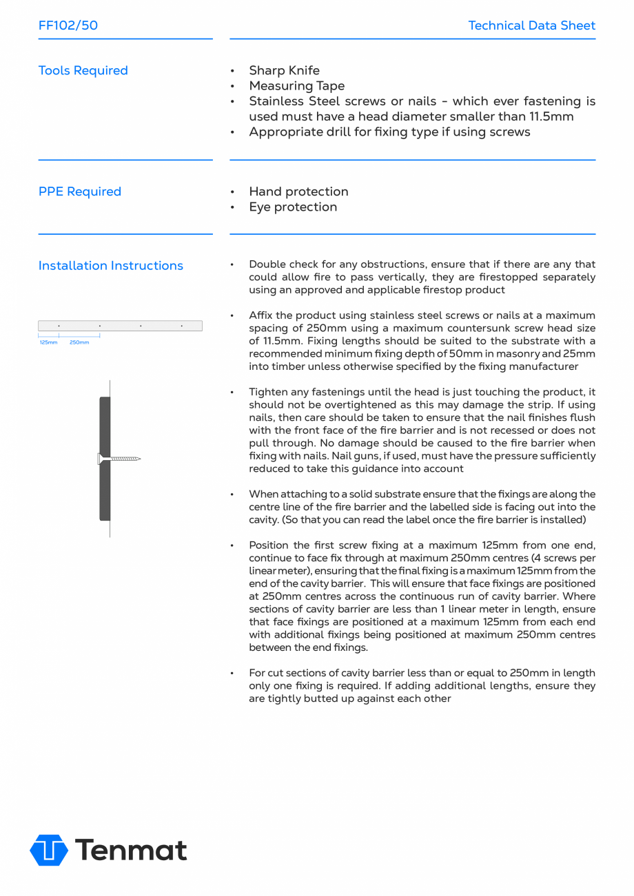Pagina 8-Bariere de incendiu ventilate TENMAT FF102/50 Fisa tehnica Engleza rnal wall cavity size. (Maximum...