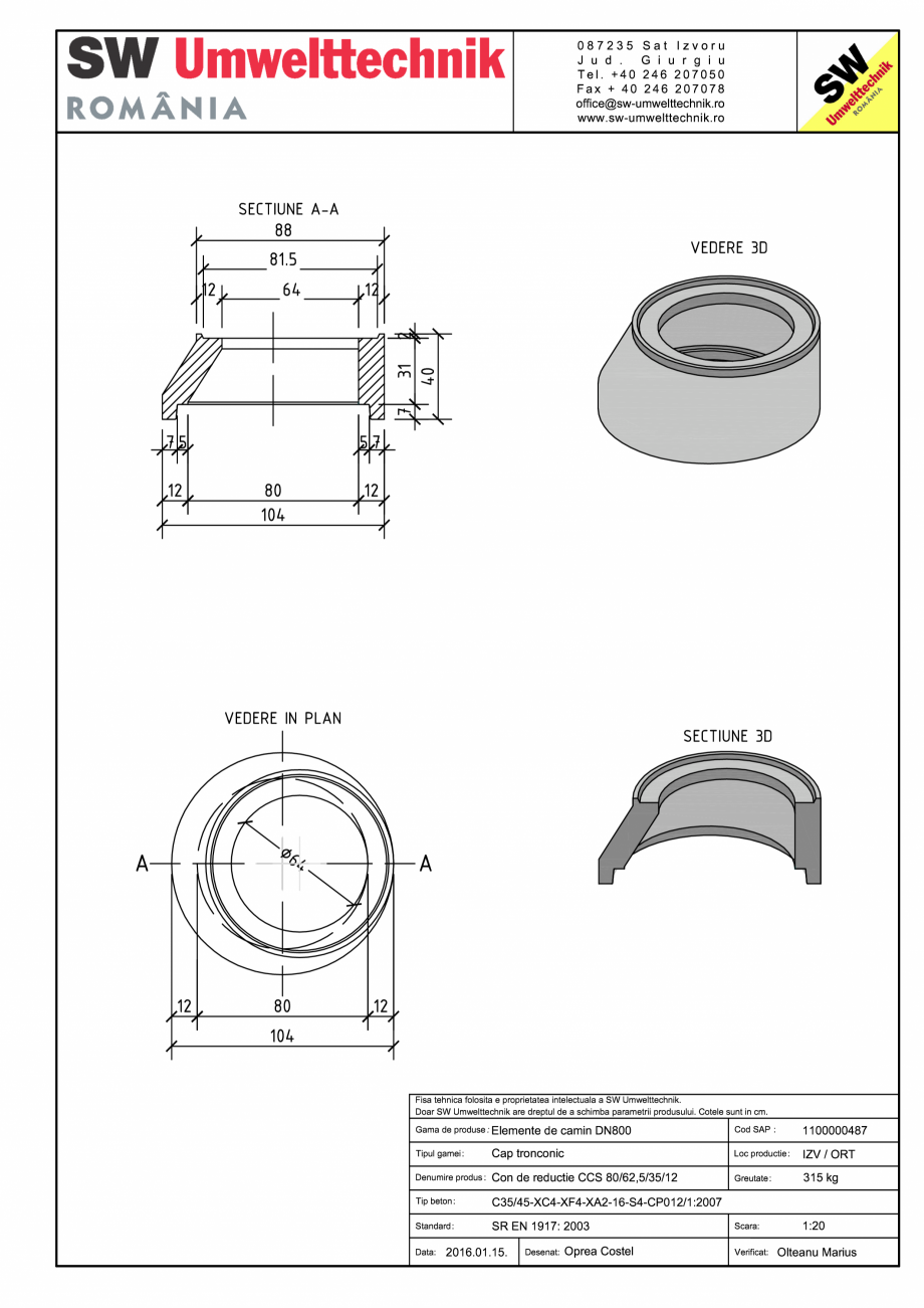 Pagina 1-CAD-PDF Con de reductie CCS 80/62,5/35/12 SW UMWELTTECHNIK Detaliu de produs CCA-CCS-CCI 