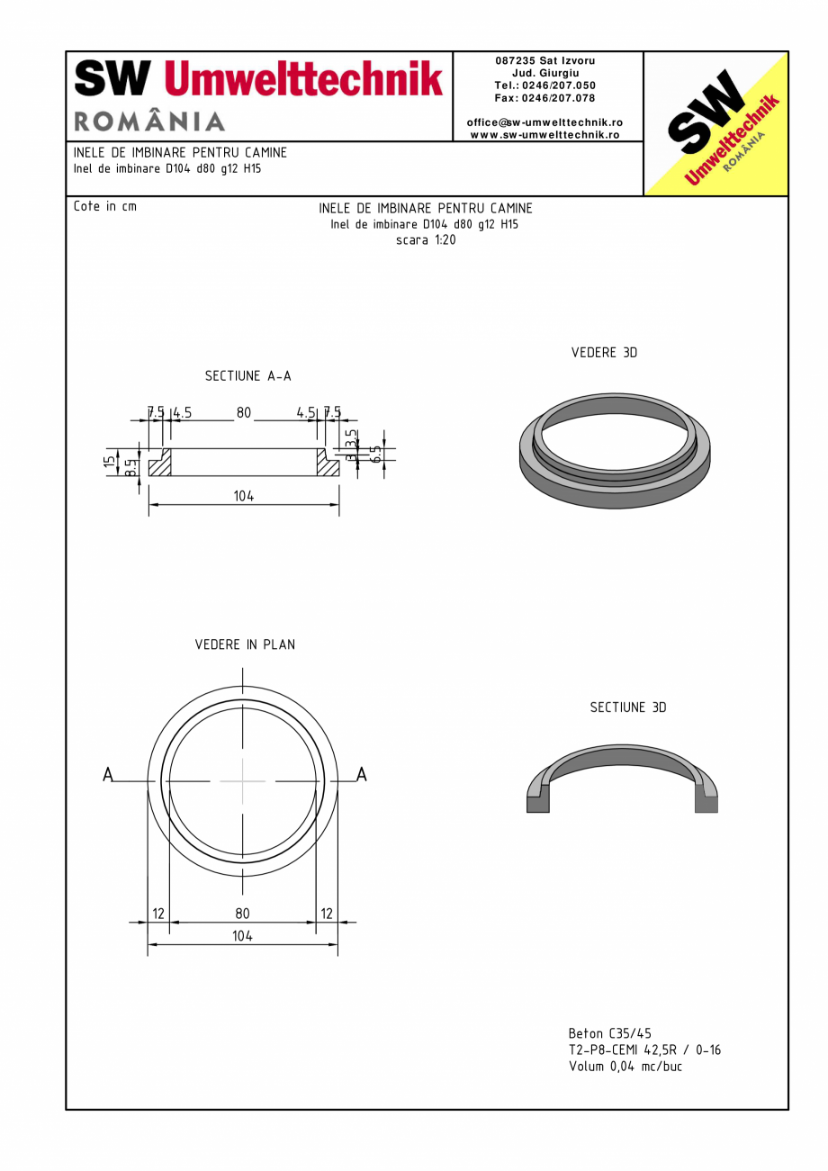 Pagina 1 - CAD-PDF Inel de imbinare pentru camine D104 SW UMWELTTECHNIK Detaliu de produs D104-D130 