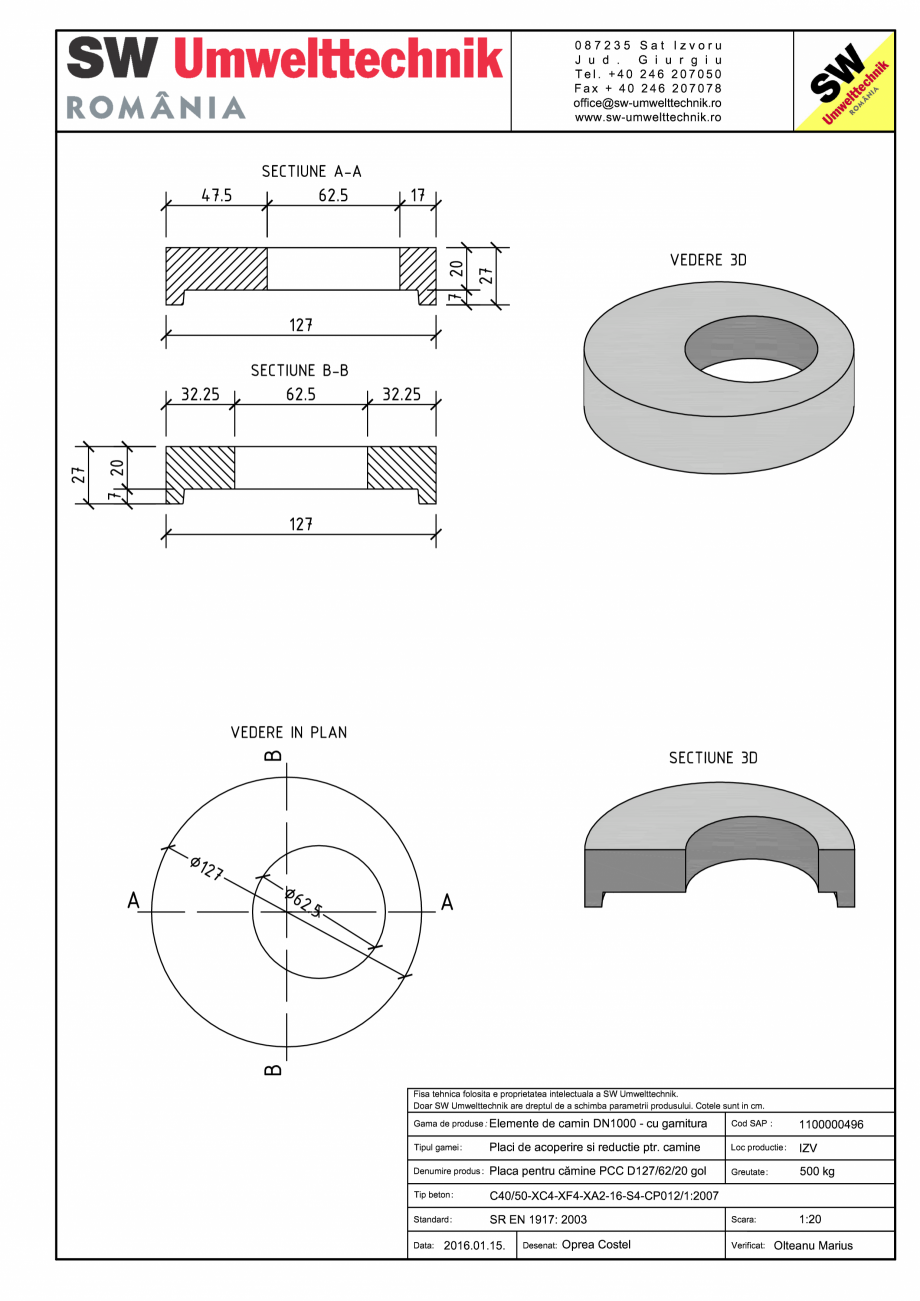 Pagina 1-CAD-PDF Placa pentru camine PCC D127/62/20 gol SW UMWELTTECHNIK Detaliu de produs PCC-PNC-PA 
