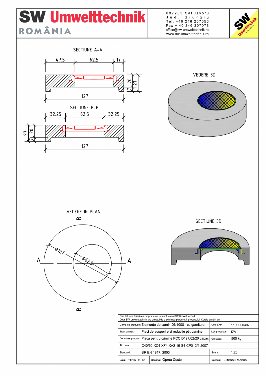 Pagina 1-CAD-PDF Placa pentru camine PCC D127/62/20 capac SW UMWELTTECHNIK Detaliu de produs PCC-PNC-PA 