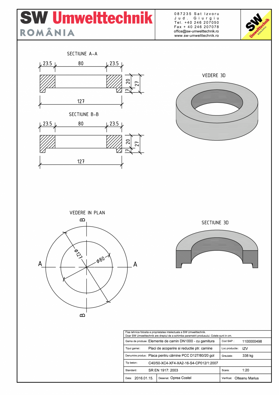 Pagina 1-CAD-PDF Placa pentru camine PCC D127/80/20 gol SW UMWELTTECHNIK Detaliu de produs PCC-PNC-PA 