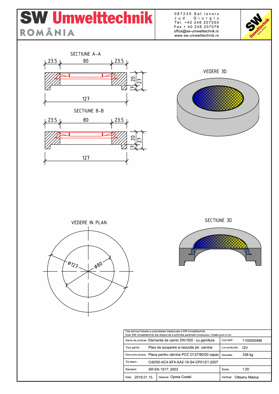 Pagina 1-CAD-PDF Placa pentru camine PCC D127/80/20 capac SW UMWELTTECHNIK Detaliu de produs PCC-PNC-PA 