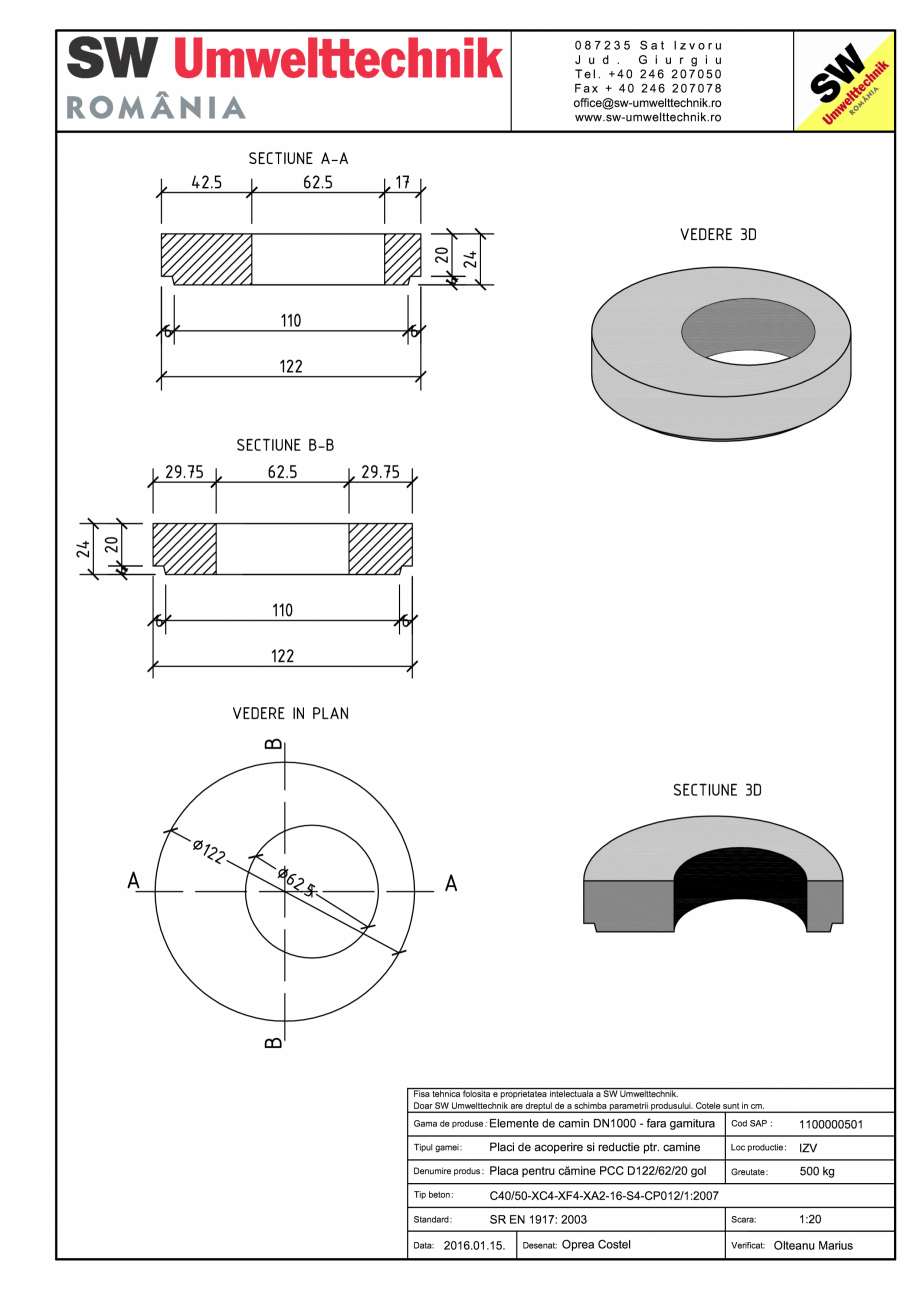 Pagina 1-CAD-PDF Placa pentru camine PCC D122/62/20 gol SW UMWELTTECHNIK Detaliu de produs PCC-PNC-PA 