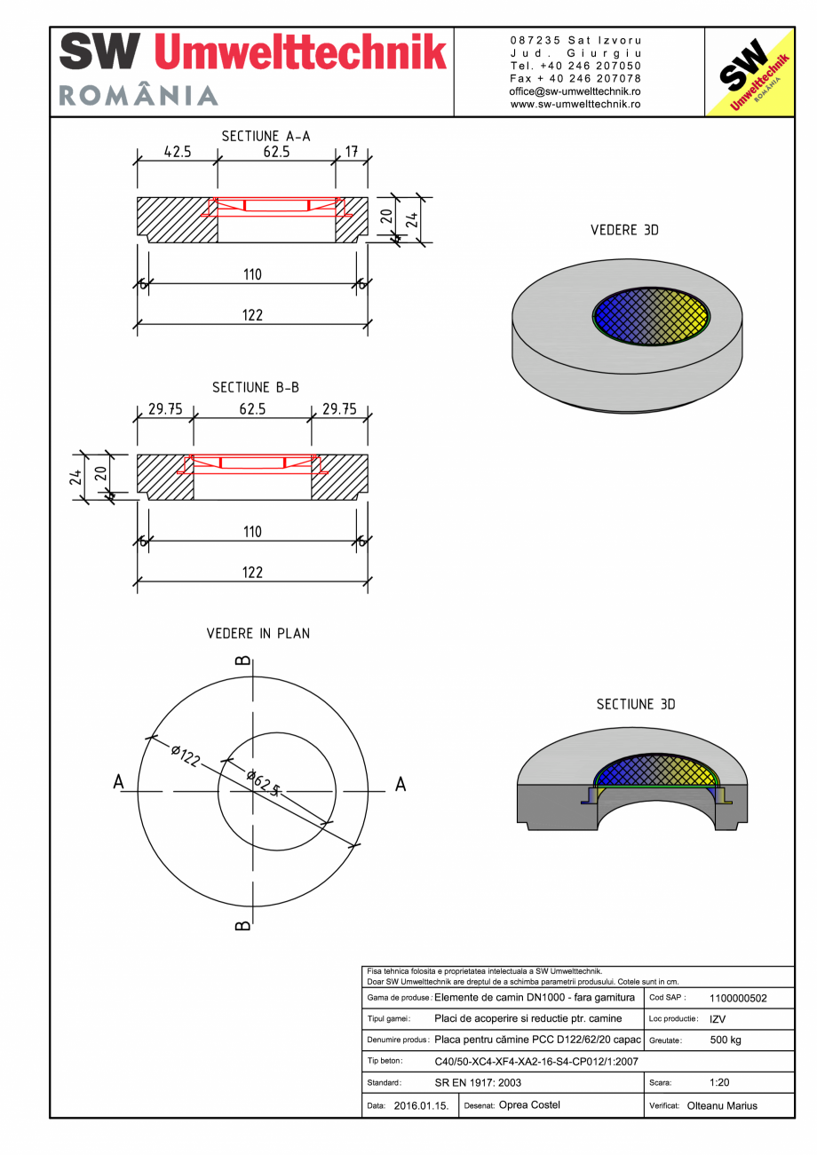Pagina 1-CAD-PDF Placa pentru camine PCC D122/62/20 capac SW UMWELTTECHNIK Detaliu de produs PCC-PNC-PA 