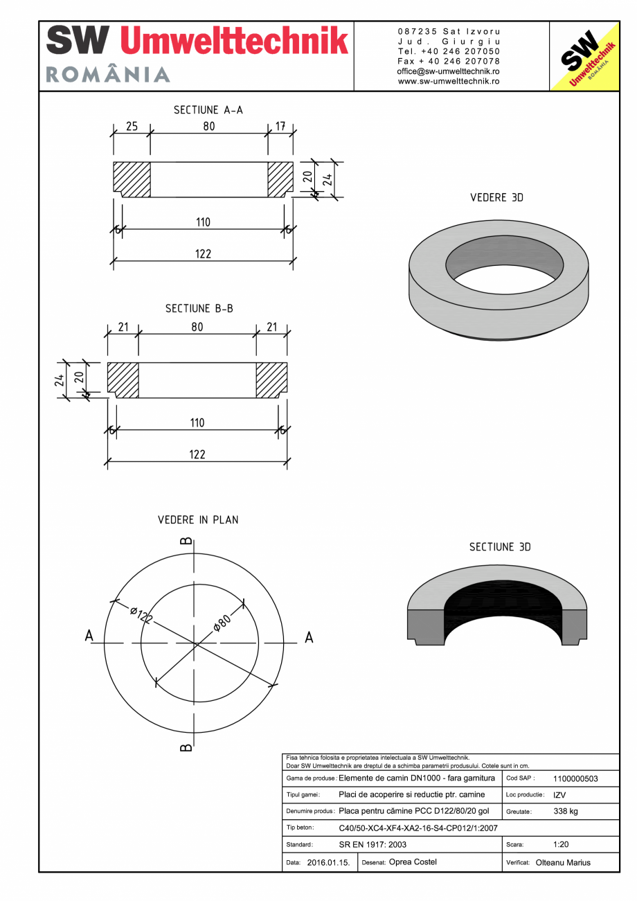 Pagina 1-CAD-PDF Placa pentru camine PCC D122/80/20 gol SW UMWELTTECHNIK Detaliu de produs PCC-PNC-PA 
