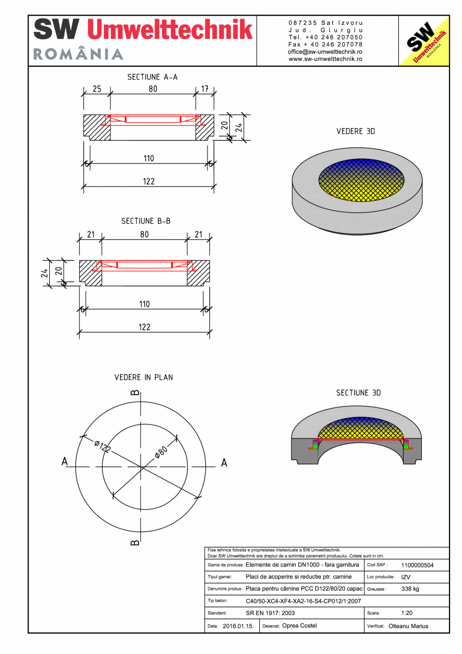 Pagina 1-CAD-PDF Placa pentru camine PCC D122/80/20 capac SW UMWELTTECHNIK Detaliu de produs PCC-PNC-PA 