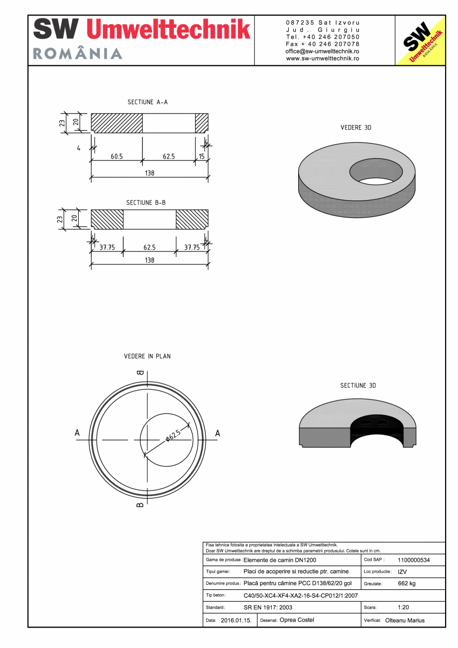 Pagina 1-CAD-PDF Placa pentru camine PCC D138/62/20 gol SW UMWELTTECHNIK Detaliu de produs PCC-PNC-PA 