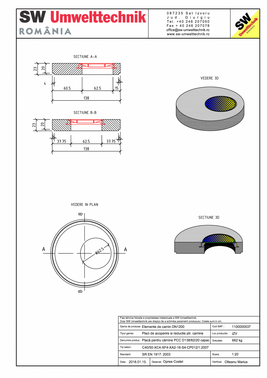 Pagina 1-CAD-PDF Placa pentru camine PCC D138/62/20 capac SW UMWELTTECHNIK Detaliu de produs PCC-PNC-PA 