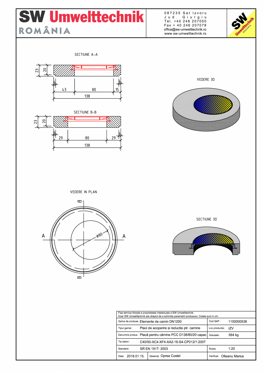 Pagina 1-CAD-PDF Placa pentru camine PCC D138/80/20 capac SW UMWELTTECHNIK Detaliu de produs PCC-PNC-PA 