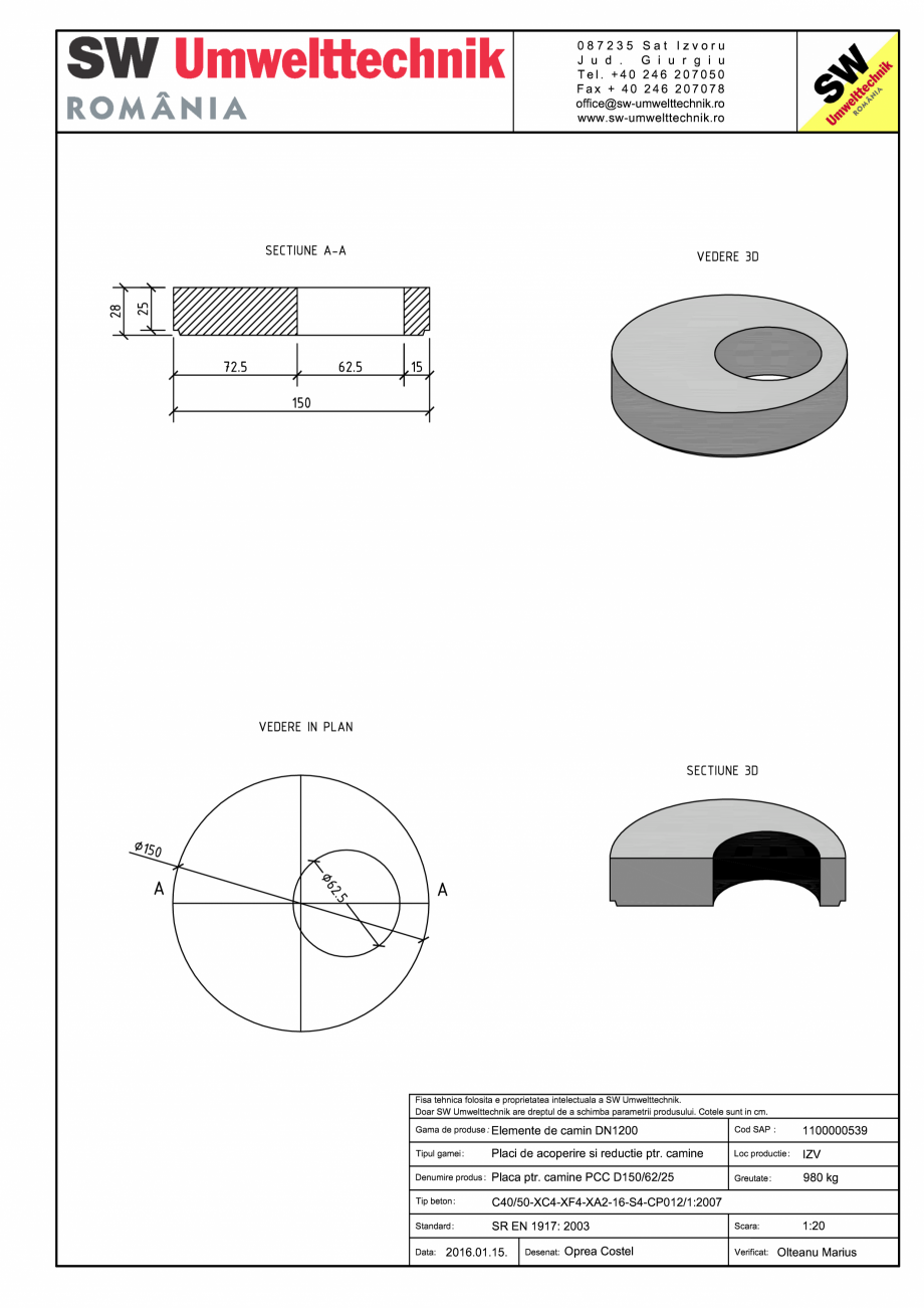 Pagina 1-CAD-PDF Placa pentru camine PCC D150/62/25 SW UMWELTTECHNIK Detaliu de produs PCC-PNC-PA 