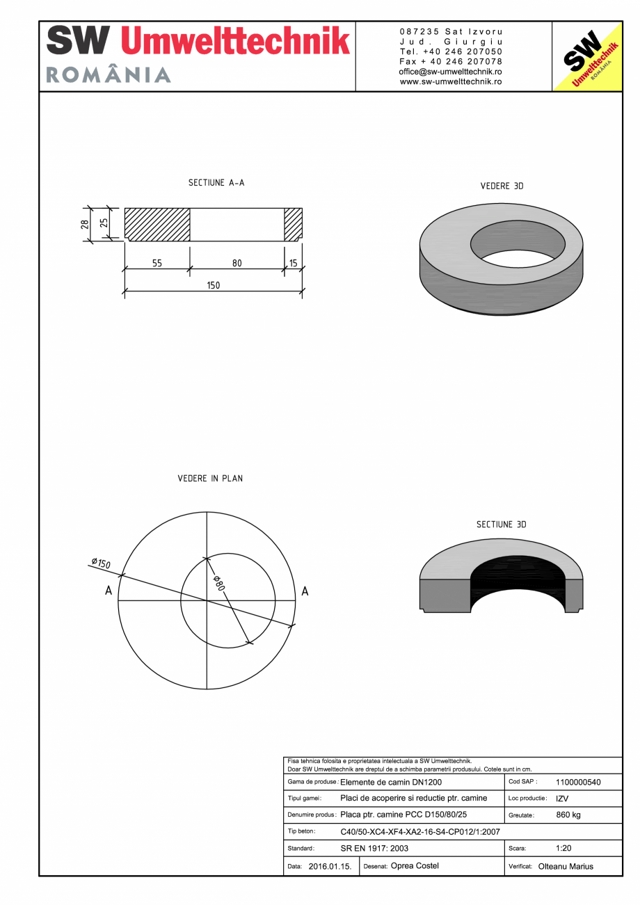 Pagina 1-CAD-PDF Placa pentru camine PCC D150/80/25 SW UMWELTTECHNIK Detaliu de produs PCC-PNC-PA 