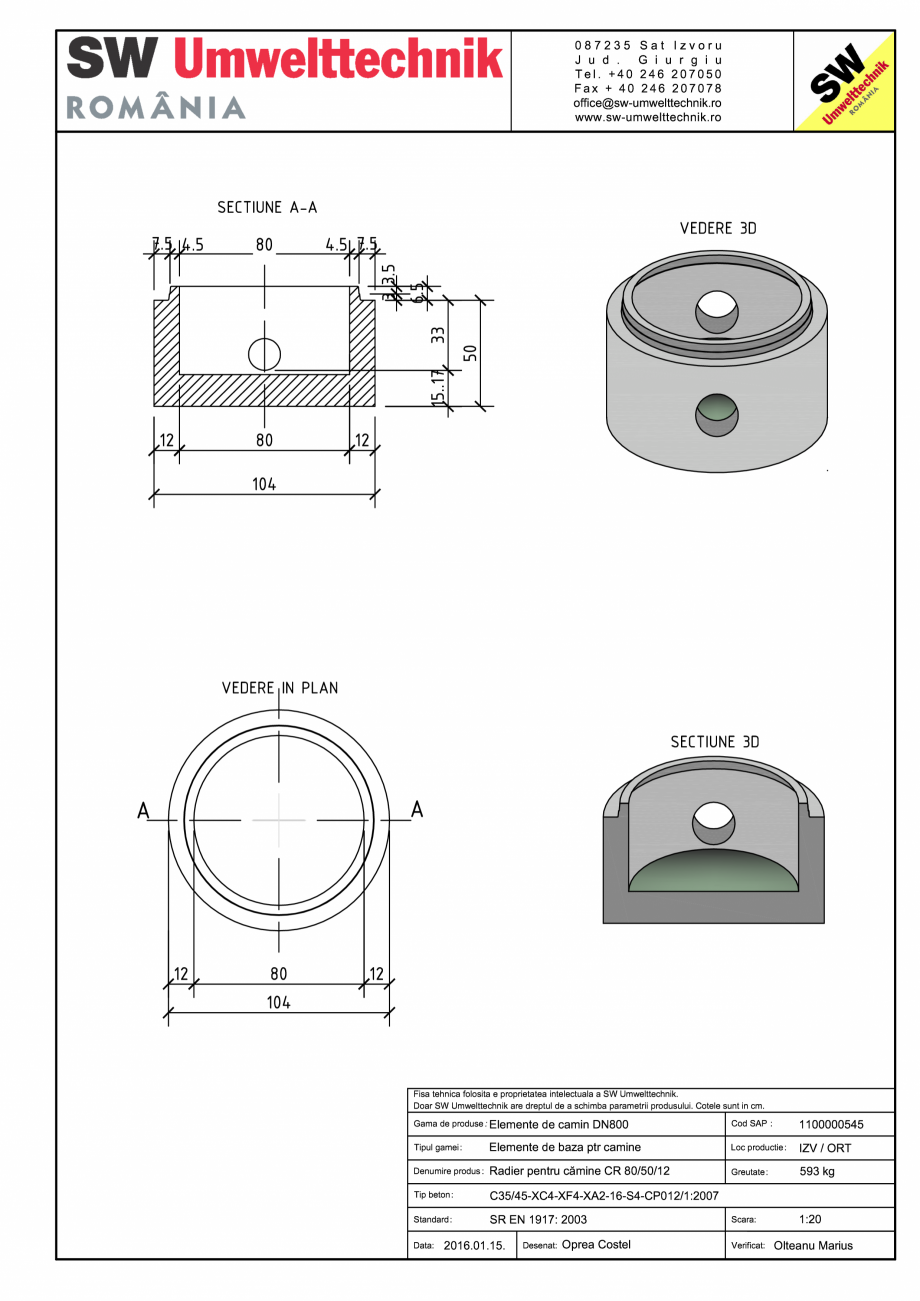 Pagina 1-CAD-PDF Radier pentru camine CR 80/50/12 SW UMWELTTECHNIK Detaliu de produs CRV- RCA-CR-CRJ  