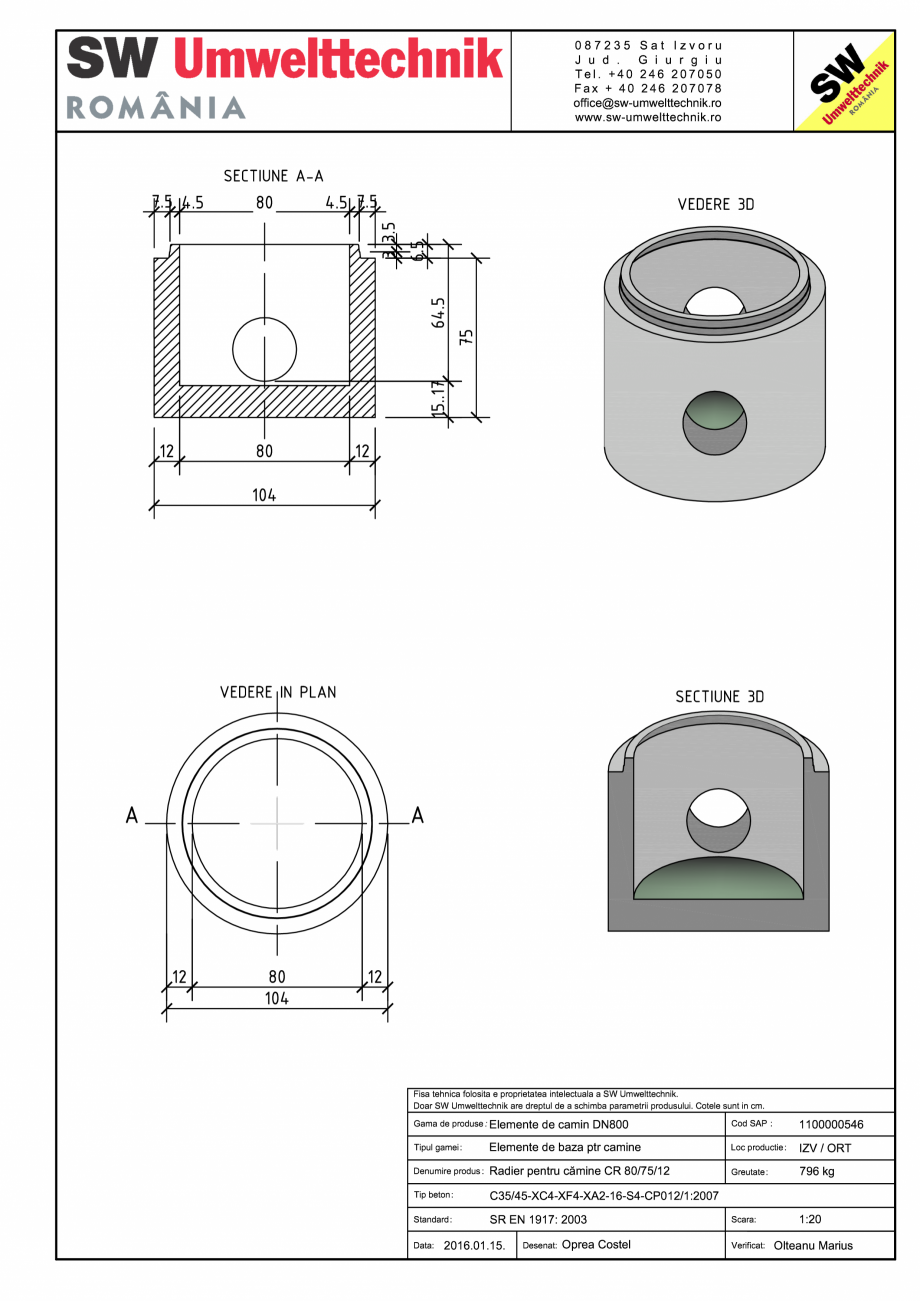Pagina 1-CAD-PDF Radier pentru camine CR 80/75/12 SW UMWELTTECHNIK Detaliu de produs CRV- RCA-CR-CRJ  