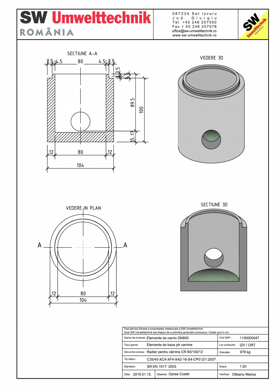 Pagina 1-CAD-PDF Radier pentru camine CR 80/100/12 SW UMWELTTECHNIK Detaliu de produs 
