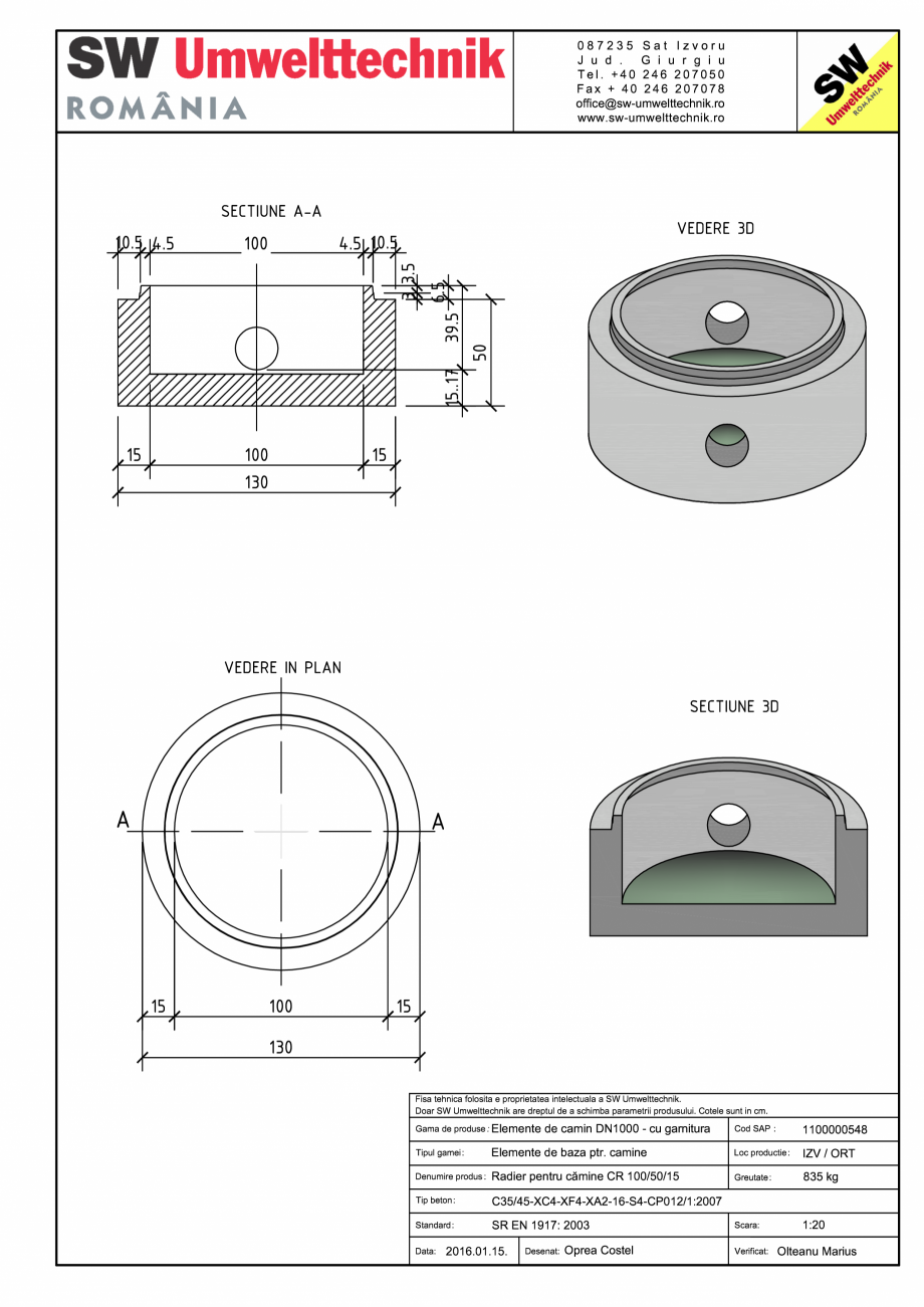 Pagina 1-CAD-PDF Radier pentru camine CR 100/50/15 SW UMWELTTECHNIK Detaliu de produs CRV- RCA-CR-CRJ  
