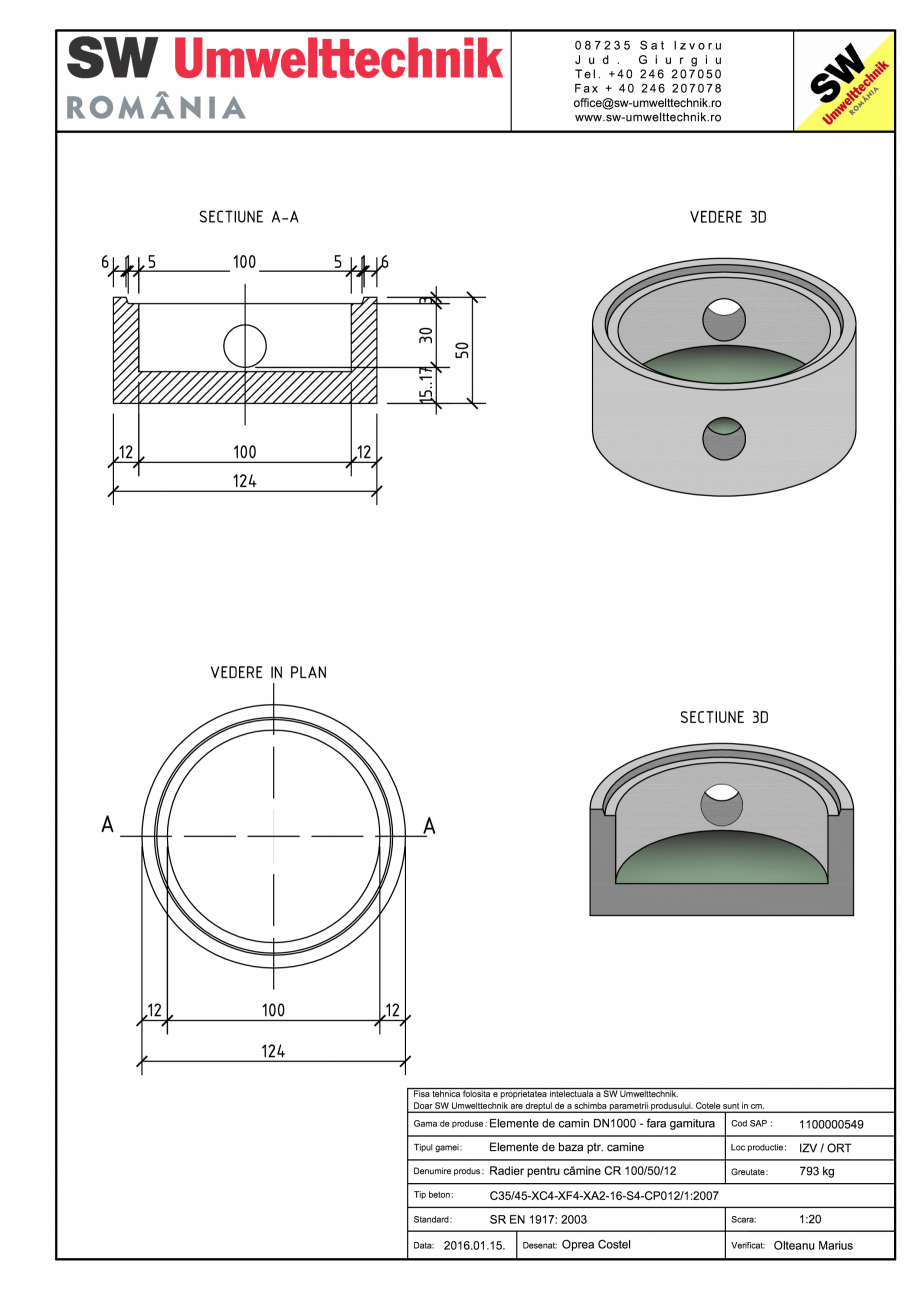 Pagina 1 - CAD-PDF Radier pentru camine CR 100/50/12 SW UMWELTTECHNIK Detaliu de produs 