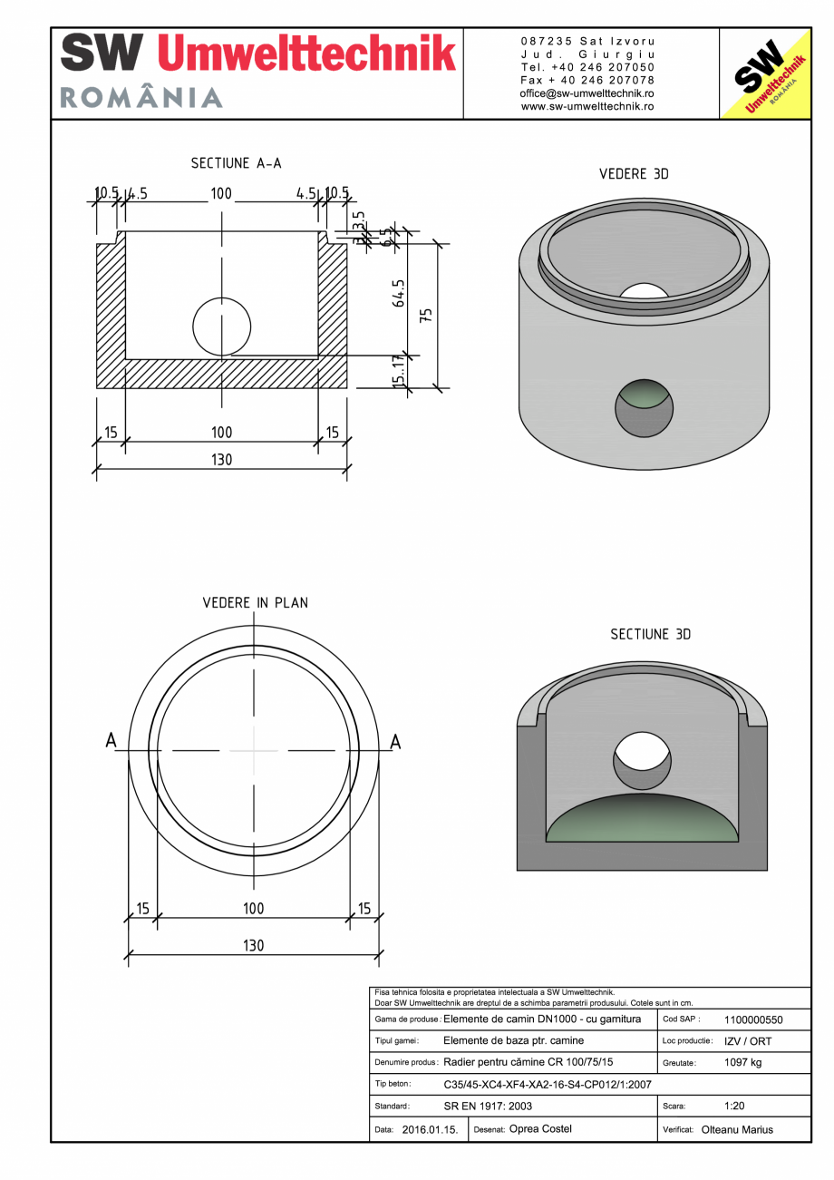 Pagina 1-CAD-PDF Radier pentru camine CR 100/75/15 SW UMWELTTECHNIK Detaliu de produs CRV- RCA-CR-CRJ  