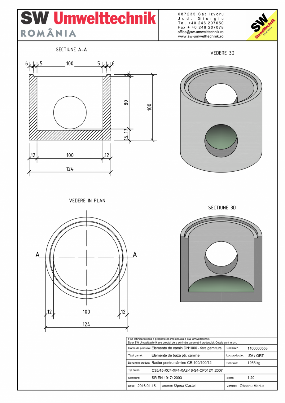 Pagina 1-CAD-PDF Radier pentru camine CR 100/100/12 SW UMWELTTECHNIK Detaliu de produs CRV- RCA-CR-CRJ  