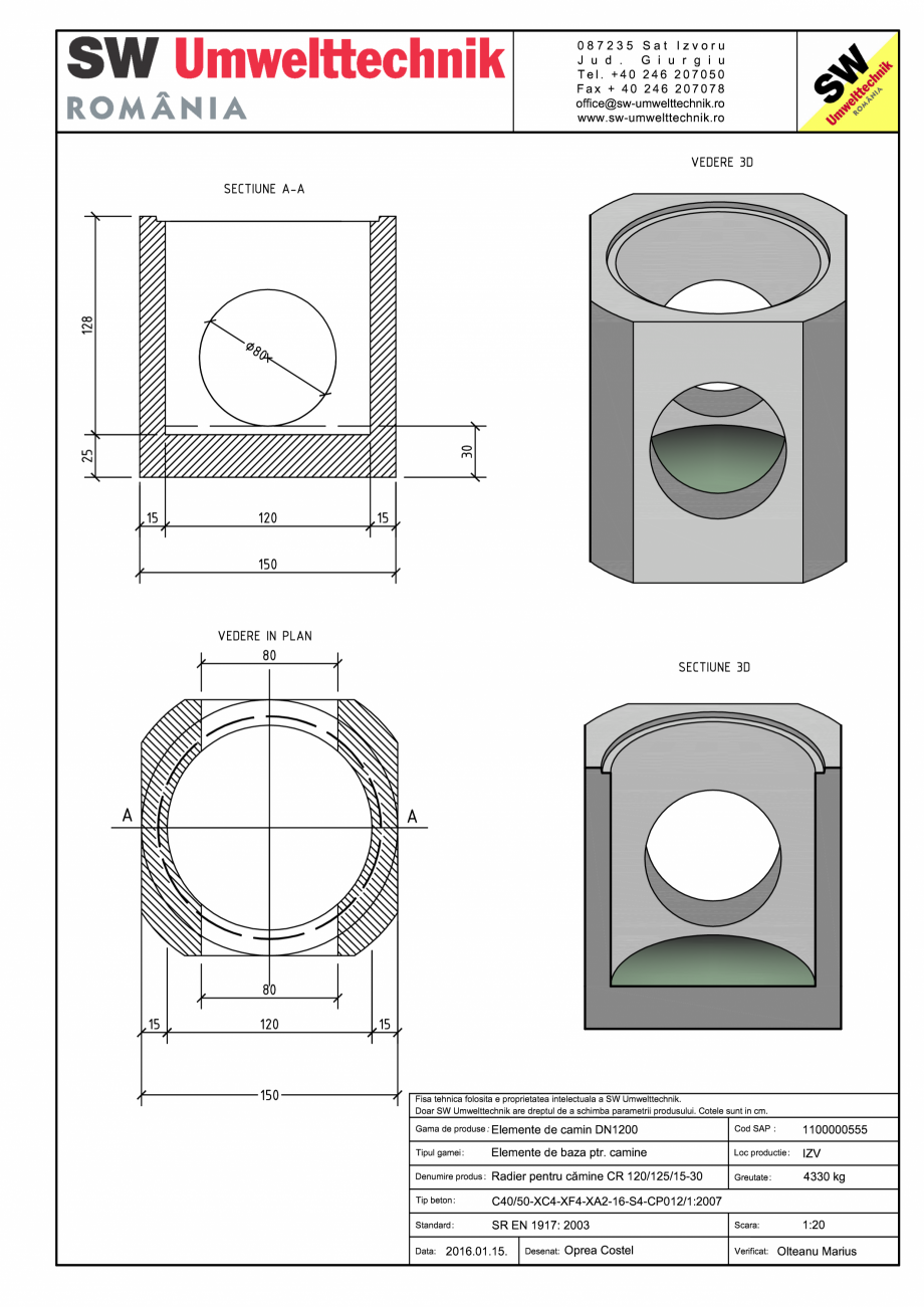 Pagina 1-CAD-PDF Radier pentru camine CR 120/125/15-30 SW UMWELTTECHNIK Detaliu de produs CRV- RCA-CR-CRJ  