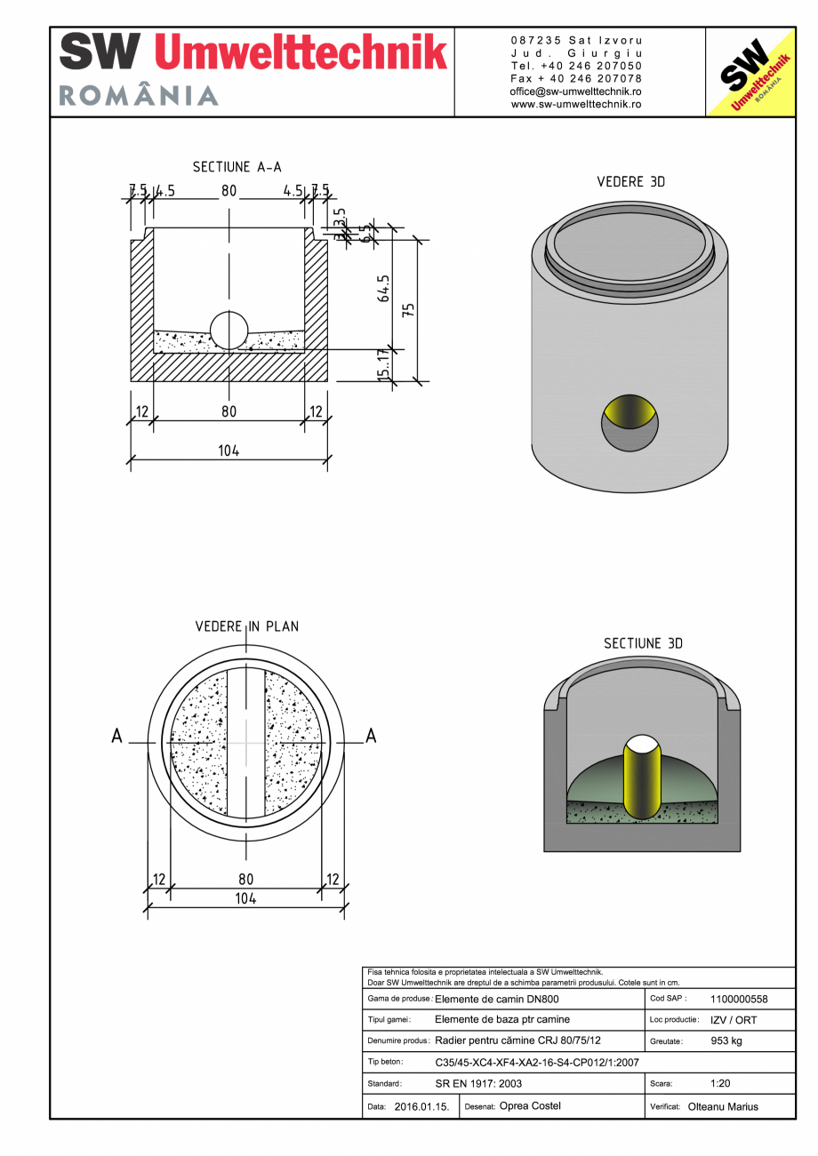 Pagina 1-CAD-PDF Radier pentru camine CRJ 80/75/12 SW UMWELTTECHNIK Detaliu de produs CRV- RCA-CR-CRJ  