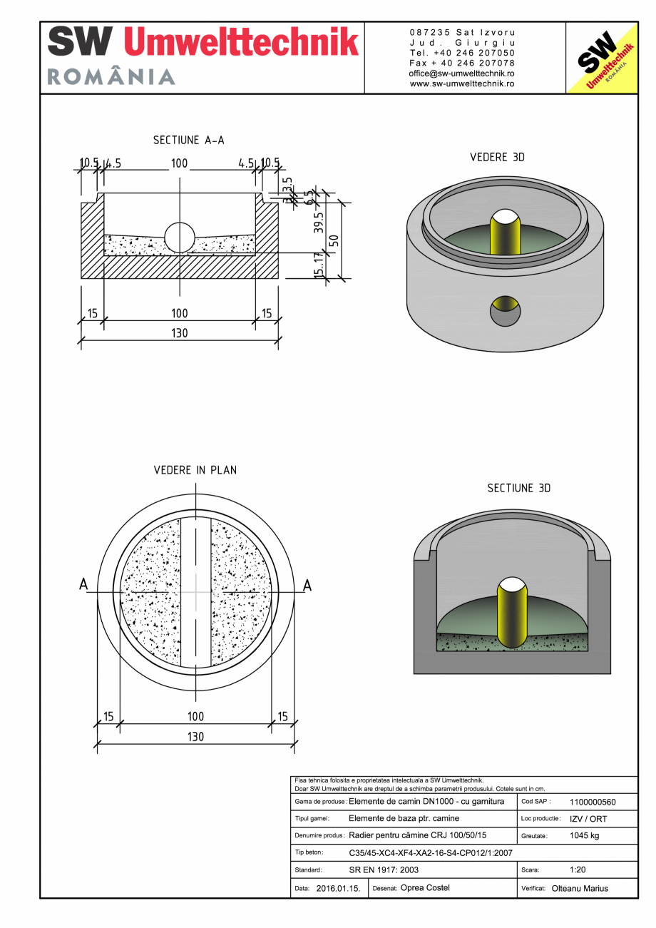 Pagina 1-CAD-PDF Radier pentru camine CRJ 100/50/15 SW UMWELTTECHNIK Detaliu de produs CRV- RCA-CR-CRJ  
