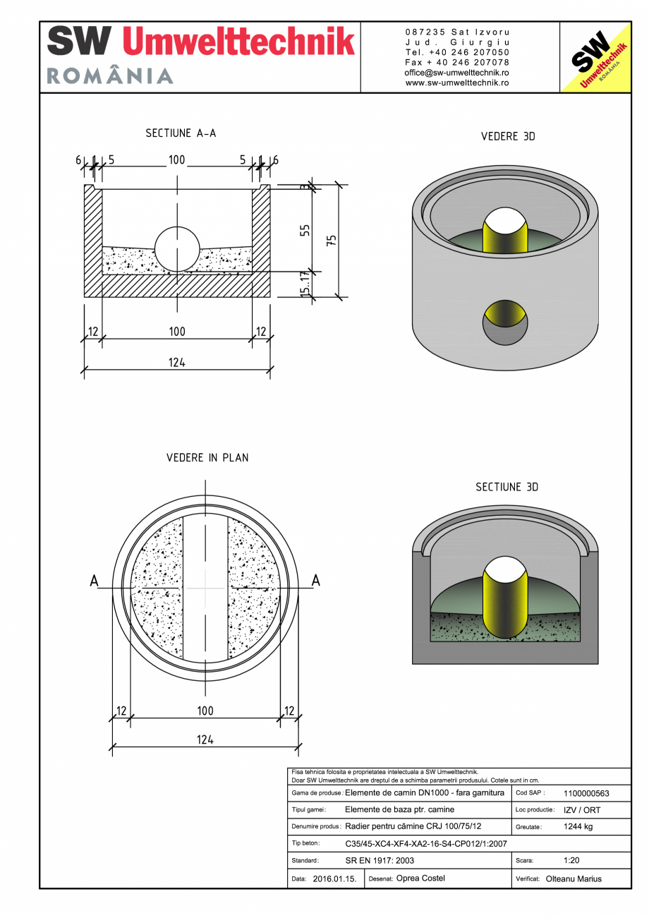 Pagina 1-CAD-PDF Radier pentru camine CRJ 100/75/12 SW UMWELTTECHNIK Detaliu de produs CRV- RCA-CR-CRJ  
