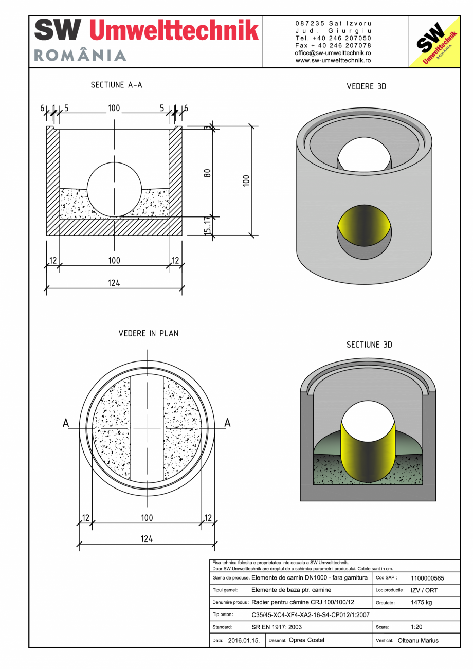 Pagina 1-CAD-PDF Radier pentru camine CRJ 100/100/12 SW UMWELTTECHNIK Detaliu de produs CRV- RCA-CR-CRJ  