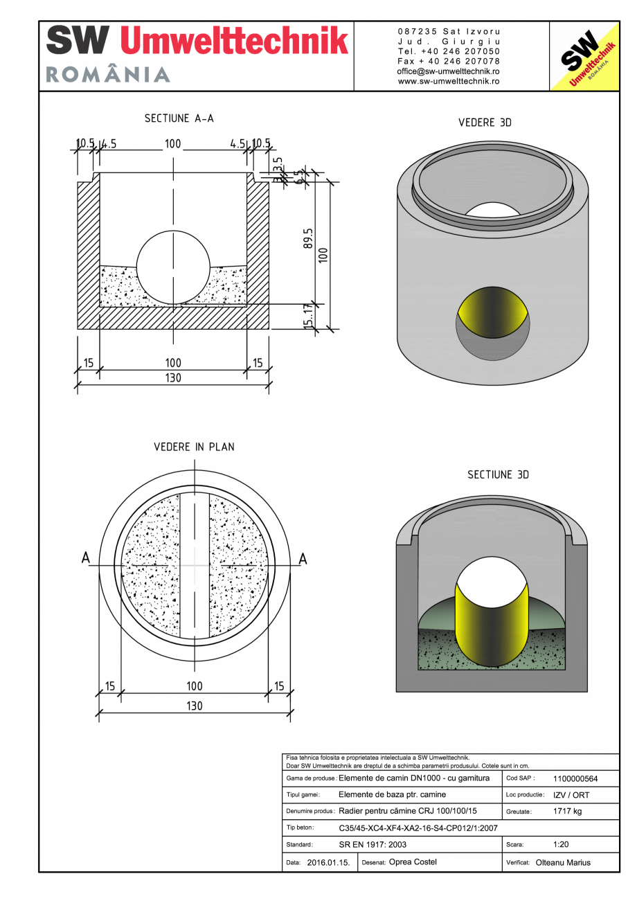 Pagina 1-CAD-PDF Radier pentru camine CRJ 100/100/15 SW UMWELTTECHNIK Detaliu de produs CRV- RCA-CR-CRJ  