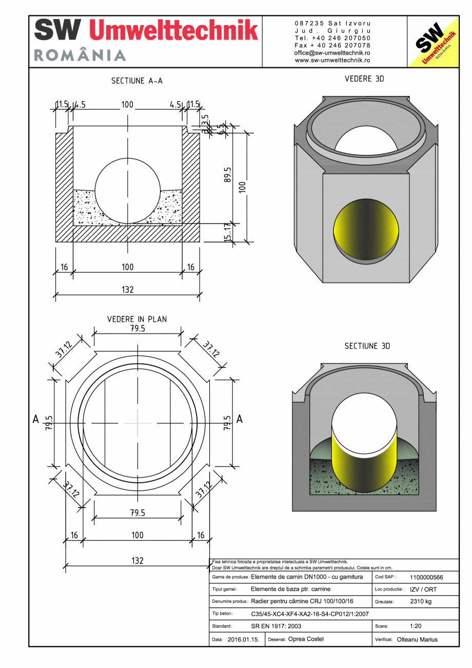 Pagina 1-CAD-PDF Radier pentru camine CRJ 100/100/16 SW UMWELTTECHNIK Detaliu de produs CRV- RCA-CR-CRJ  