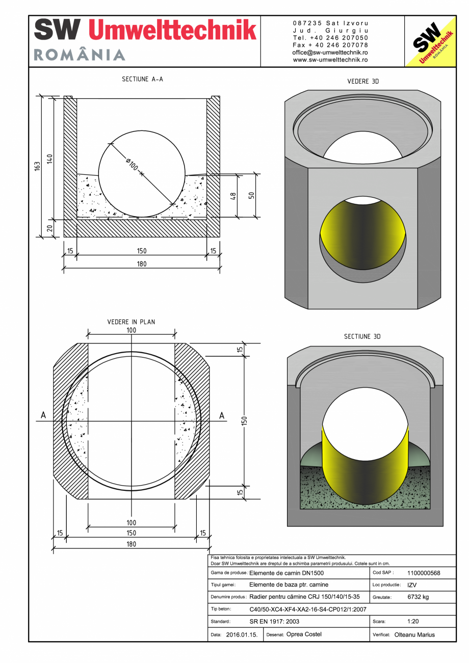 Pagina 1-CAD-PDF Radier pentru camine CRJ 150/140/15-35 SW UMWELTTECHNIK Detaliu de produs CRV- RCA-CR-CRJ  