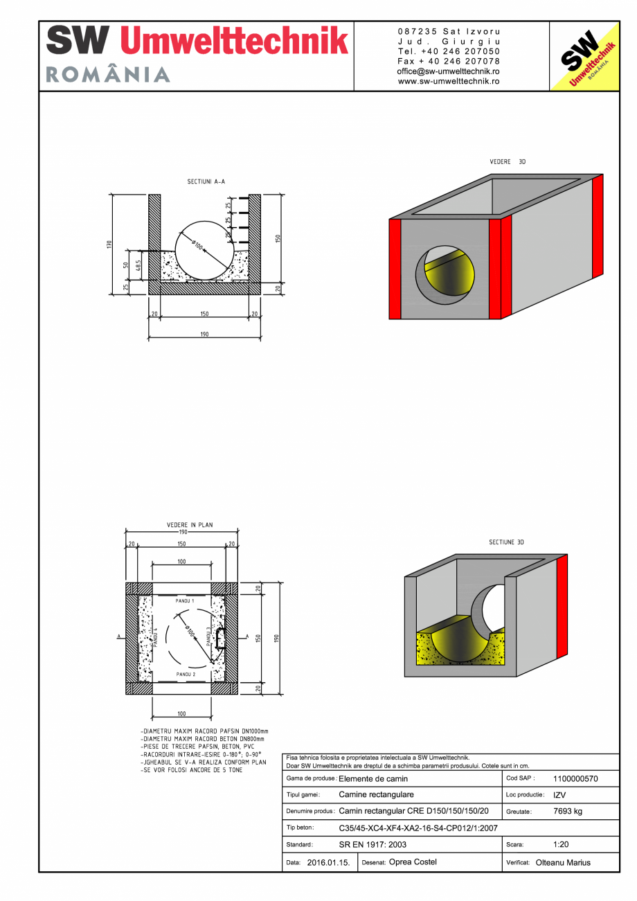 Pagina 1 - CAD-PDF Camin rectangular CRE Di 150/150/150/20 SW UMWELTTECHNIK Detaliu de produs 