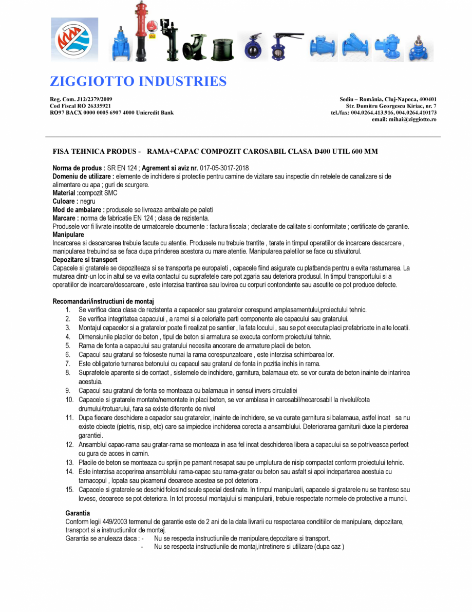 Pagina 1-Rama si capac - compozit-carosabil - D400-util-60 mm - cu balama SW UMWELTTECHNIK Di625-Di800 Fisa...