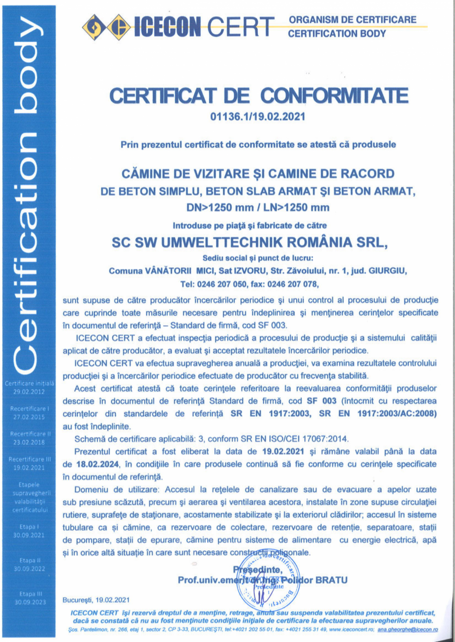 Pagina 1-Certificat de conformitate nr 01136.1 camine de vizitare mai mari de 1250 mm - valabilitate -18.02...