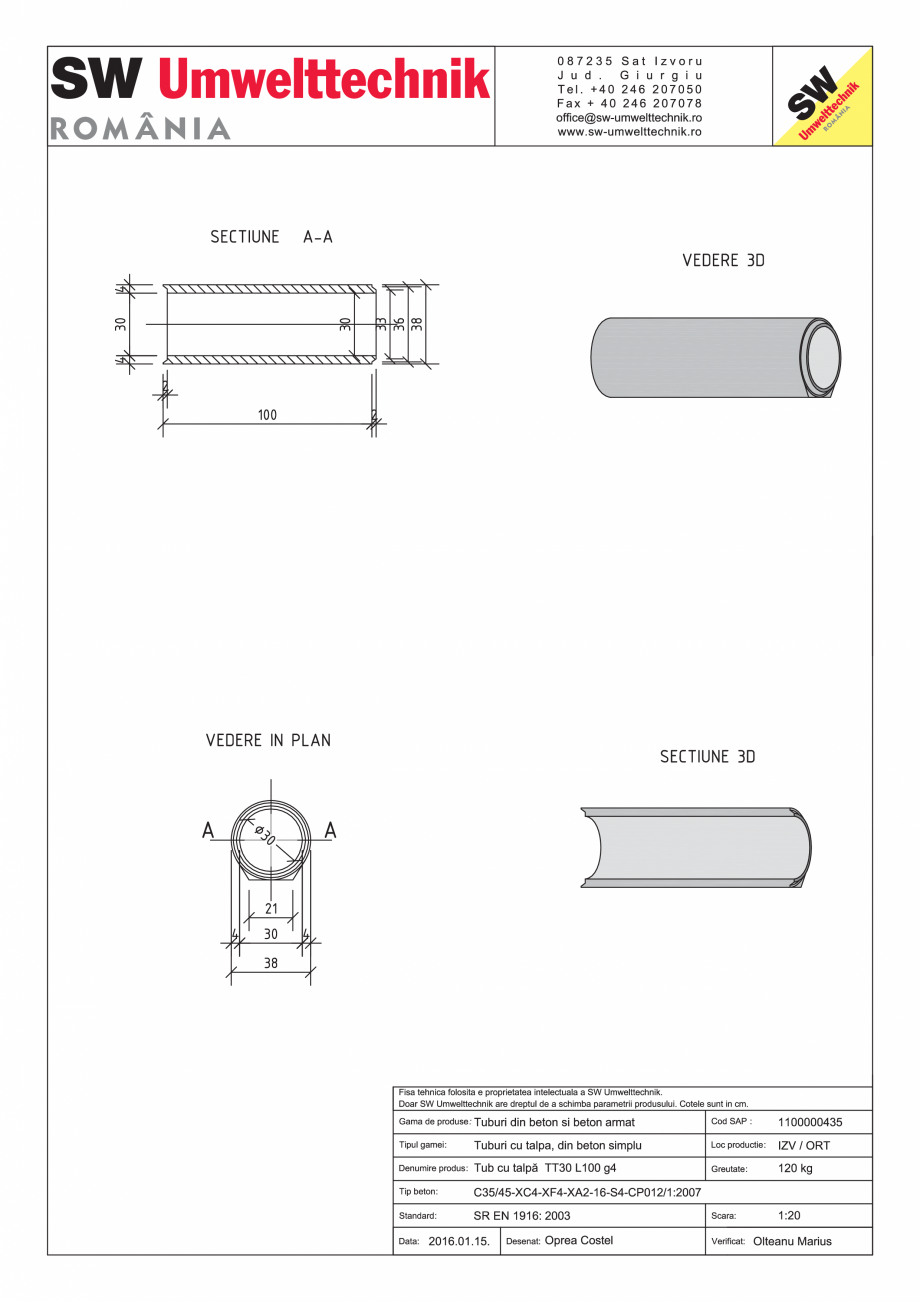 Pagina 1 - CAD-PDF Tub cu talpa TT30 L100 g4 SW UMWELTTECHNIK Detaliu de produs 