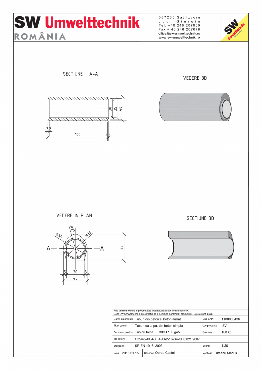 Pagina 1-CAD-PDF Tub cu talpa TT30S L100 g4/7 SW UMWELTTECHNIK Detaliu de produs 