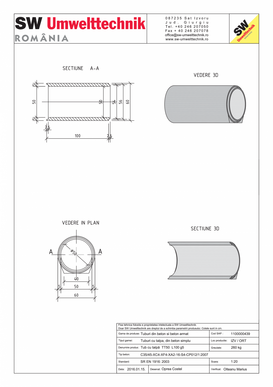 Pagina 1 - CAD-PDF Tub cu talpa TT50 L100 g5 SW UMWELTTECHNIK Detaliu de produs 