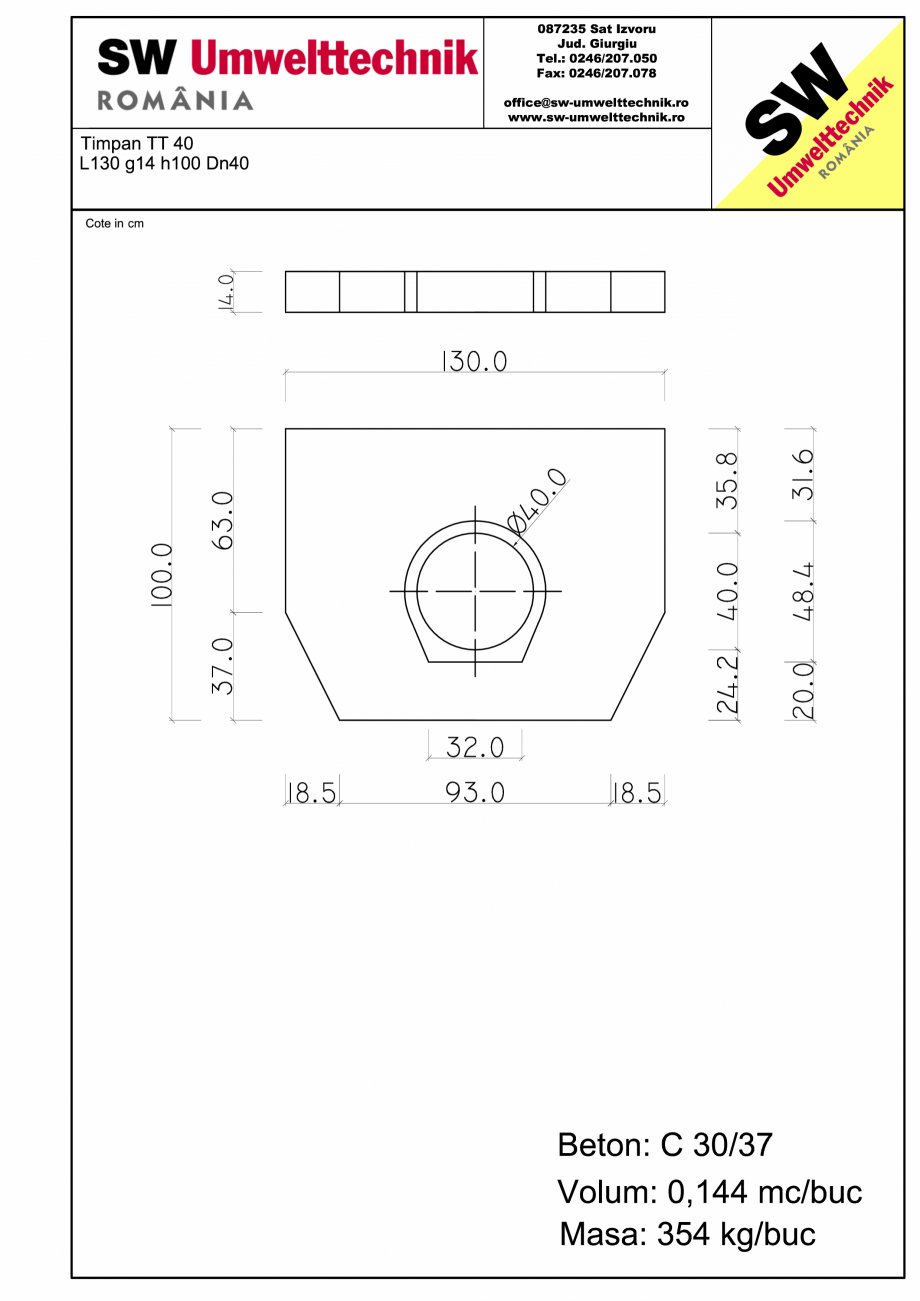 Pagina 1-CAD-PDF Timpan TT40 L130 g14 h100 DN40 SW UMWELTTECHNIK Detaliu de produs TT-TCB-RC 