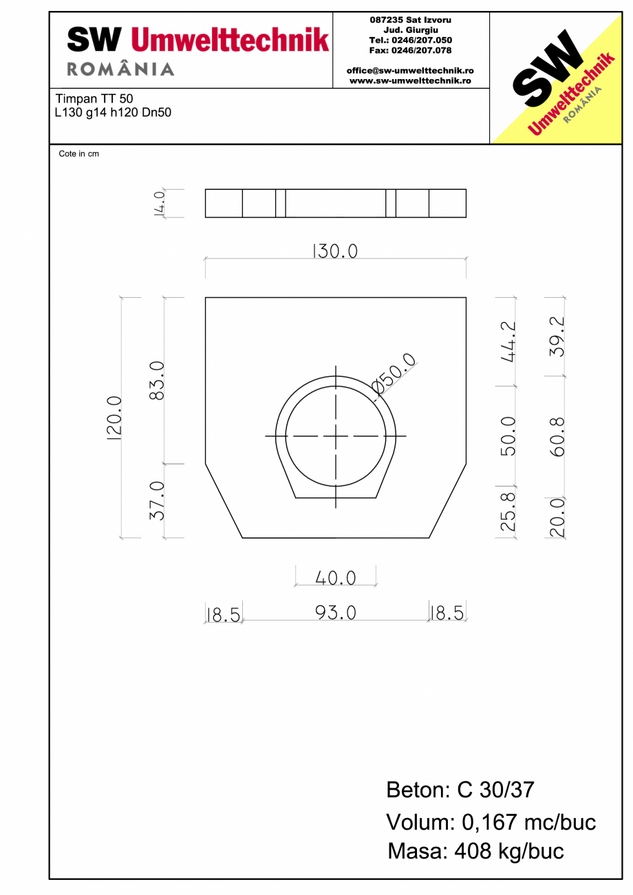 Pagina 1-CAD-PDF Timpan TT50 L130 g14 h120 DN50 SW UMWELTTECHNIK Detaliu de produs TT-TCB-RC 