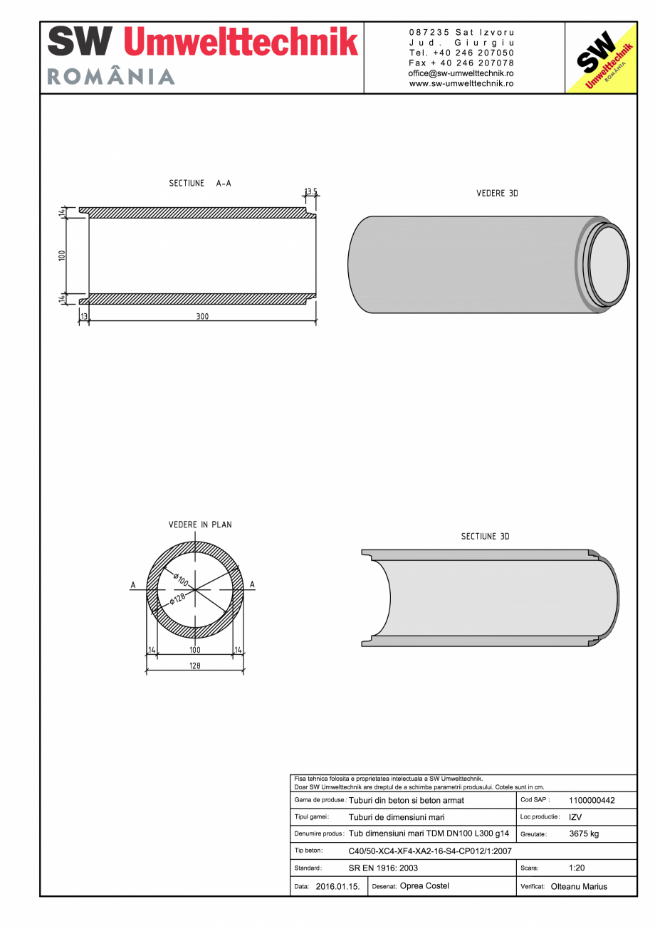 Pagina 1-CAD-PDF Tub dimensiuni mari TDM DN100 L300 g14 SW UMWELTTECHNIK Detaliu de produs 